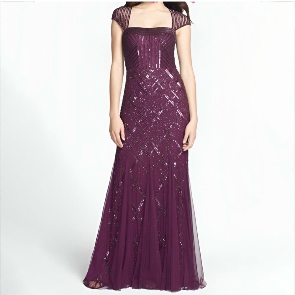 Adrianna Papell Plum Maxi Dress Formal Evening Gown NWT 4P